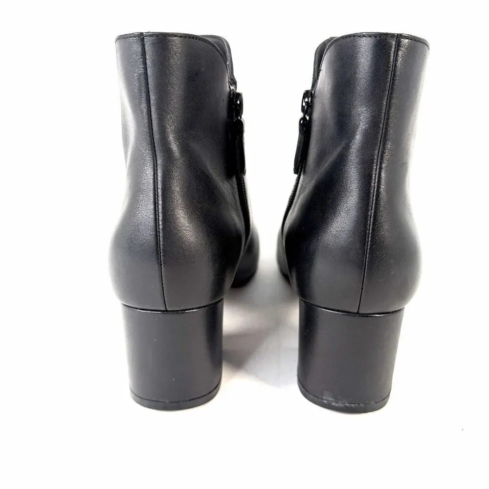 Cole Haan Elyse W14979-001 Boots Women's US 10B Black Leather Block Heel